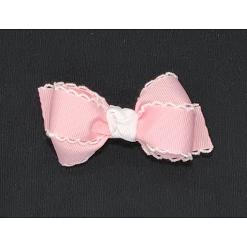 Pink (Light Pink) / White Pico Stitch  Bow - 3 inch